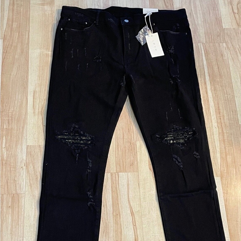 New Men’s MNML Jeans X231 Black Stretch Moto Denim Skinny Distressed Ripped Pant - Picture 3 of 9